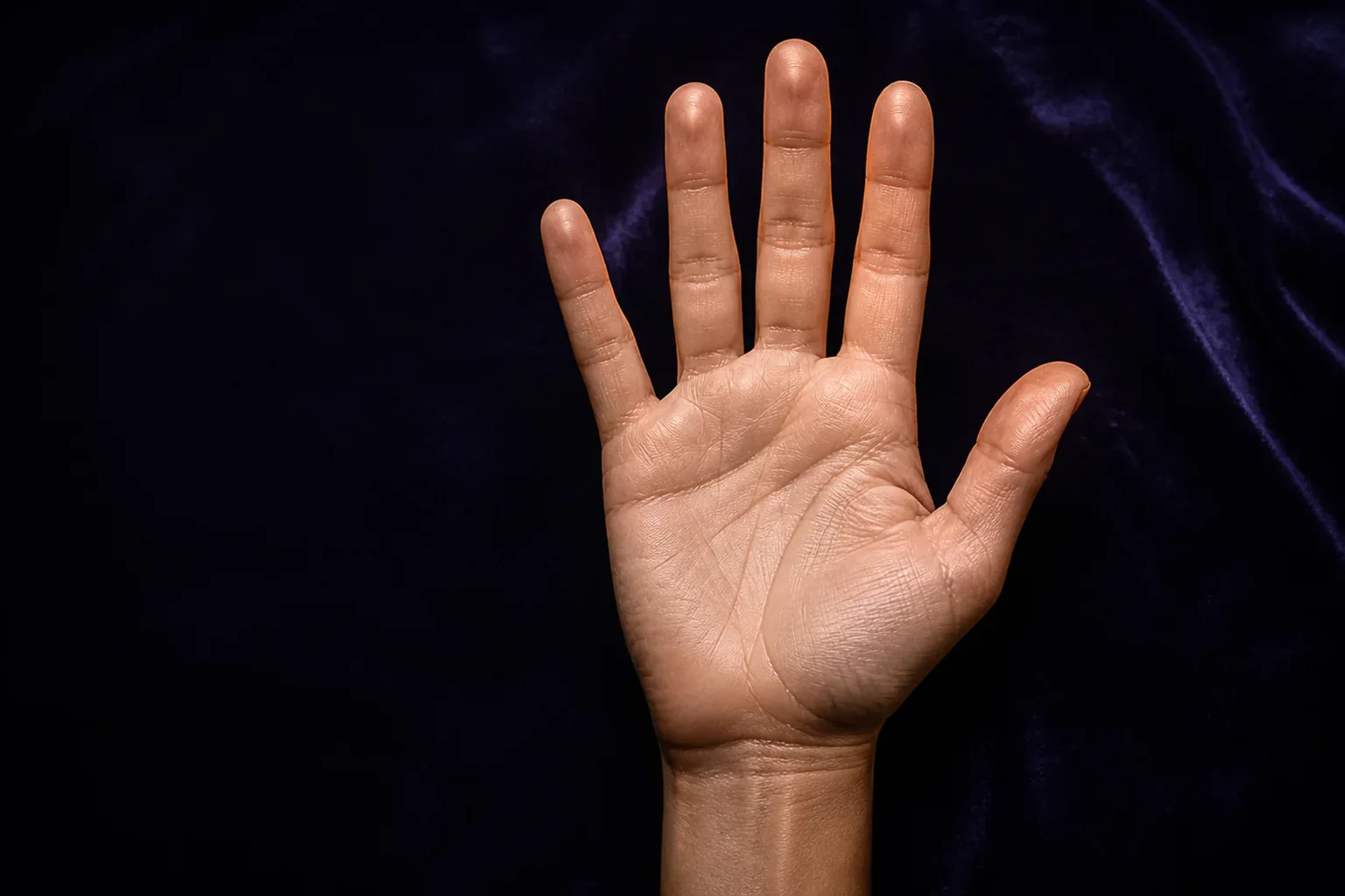 Eine offene, scharfe und gut beleuchtete Handfläche für eine Handlesung mit künstlicher Intelligenz