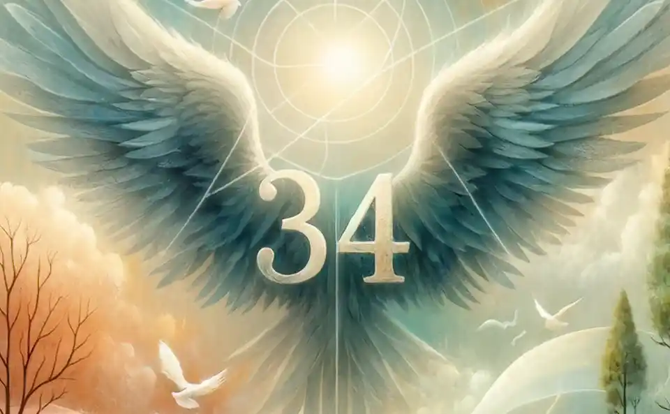 Engelszahl 34 in einer natürlichen Umgebung, die Frieden und spirituelle Führung symbolisiert